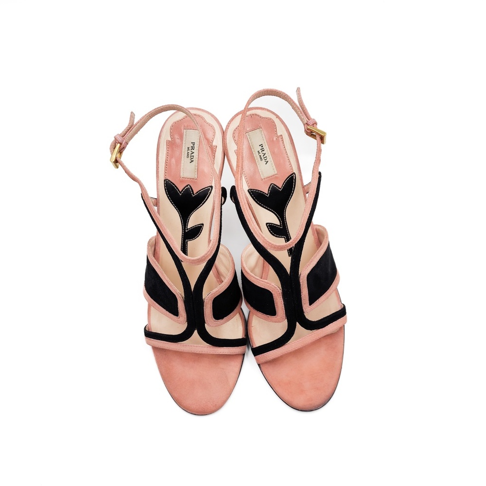 Prada Pink Black Suede Strappy Heels Sandals EU 37 - Picture 2 of 7